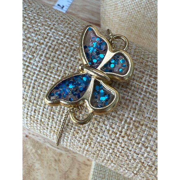 Madewell Gold Butterfly Bracelet With Blue Glitter Detailing & Lobster Clasp - 7 - Picture 9 of 9